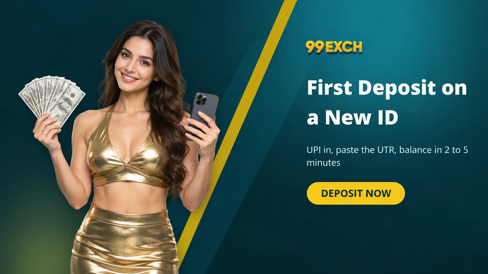 First deposit on a new 99exch ID showing the UPI and UTR process